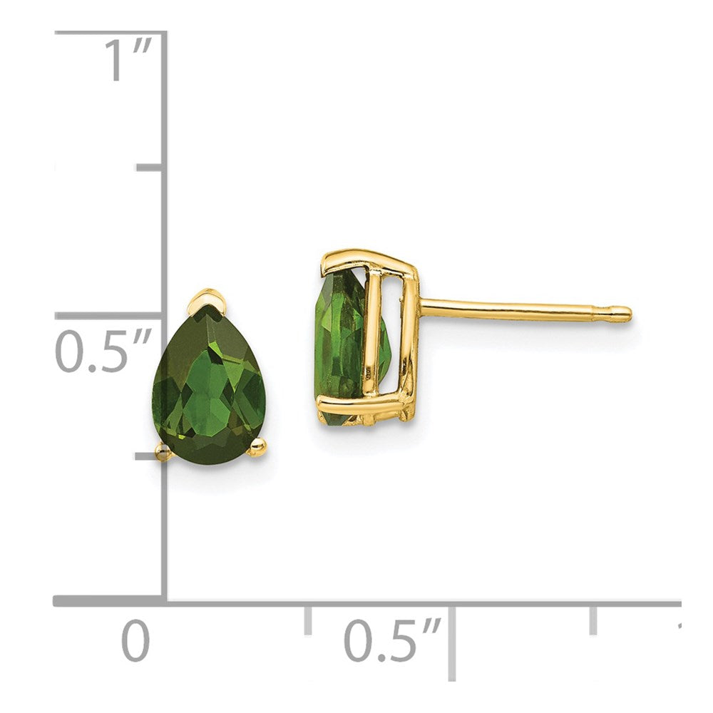 14K Yellow Gold 8x5mm Green Tourmaline Stud Earrings