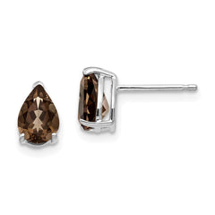 14K White Gold 7x5 Pear Smokey Quartz Stud Earrings