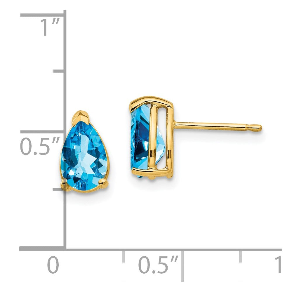14K Yellow Gold 8x5mm Pear Blue Topaz Stud Earrings