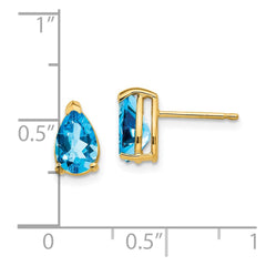 14K Yellow Gold 8x5mm Pear Blue Topaz Stud Earrings