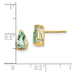 14K Yellow Gold 8x5 Pear Checker-cut Green Quartz Earrings
