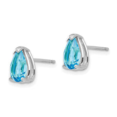 14K White Gold 8x5mm Pear Blue Topaz Stud Earrings