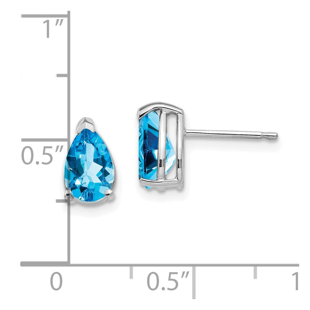 14K White Gold 8x5mm Pear Blue Topaz Stud Earrings