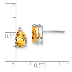 14K White Gold 8x5mm Pear Citrine Stud Earrings