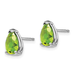 14K White Gold 8x5mm Pear Peridot Stud Earrings