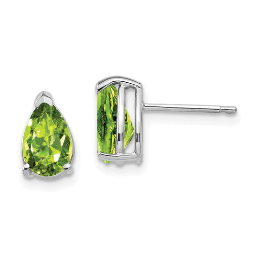 14K White Gold 8x5mm Pear Peridot Stud Earrings