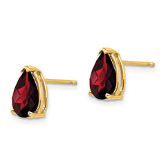 14K Yellow Gold 9x6mm Pear Garnet Checker Stud Earrings