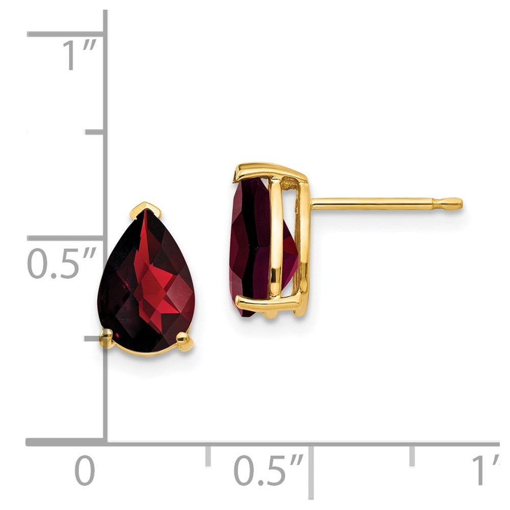 14K Yellow Gold 9x6mm Pear Garnet Checker Stud Earrings
