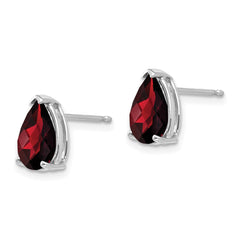 14K White Gold 9x6mm Pear Garnet Checker Stud Earrings