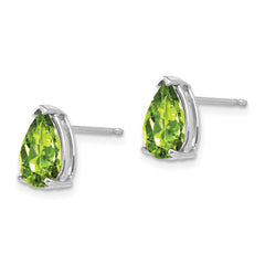 14K White Gold 9x6mm Pear Peridot Stud Earrings