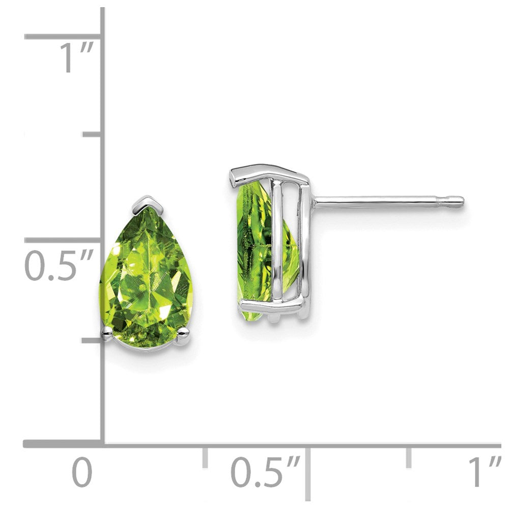 14K White Gold 9x6mm Pear Peridot Stud Earrings