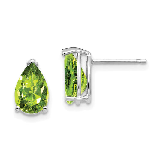 14K White Gold 9x6mm Pear Peridot Stud Earrings