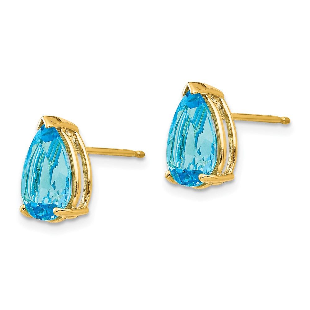 14K Yellow Gold 10x7mm Pear Blue Topaz Stud Earrings