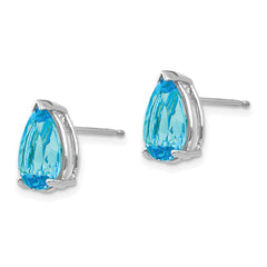 14K White Gold 10x7mm Pear Blue Topaz Stud Earrings