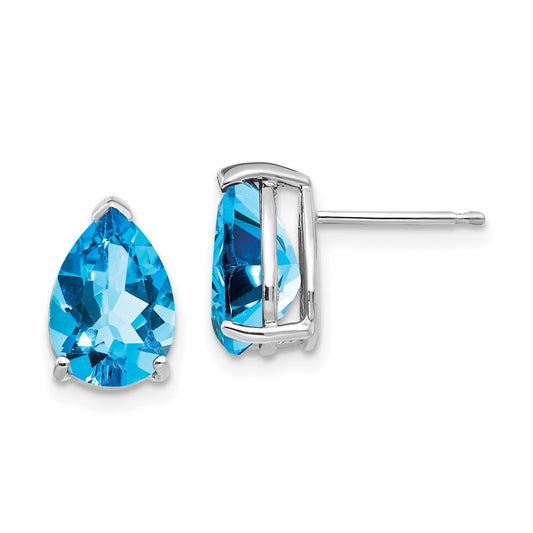 14K White Gold 10x7mm Pear Blue Topaz Stud Earrings