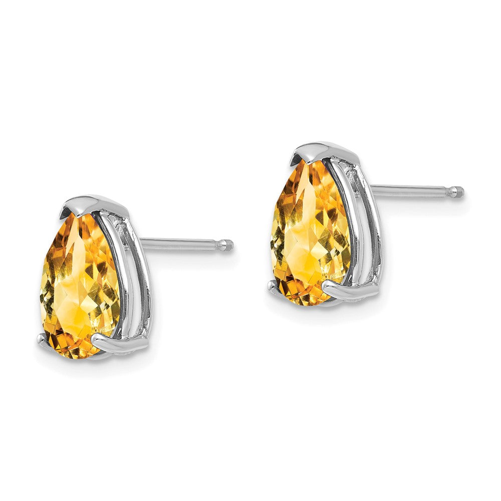 14K White Gold 10x7mm Pear Citrine Stud Earrings