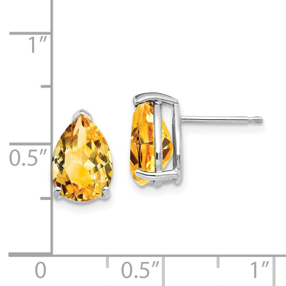 14K White Gold 10x7mm Pear Citrine Stud Earrings