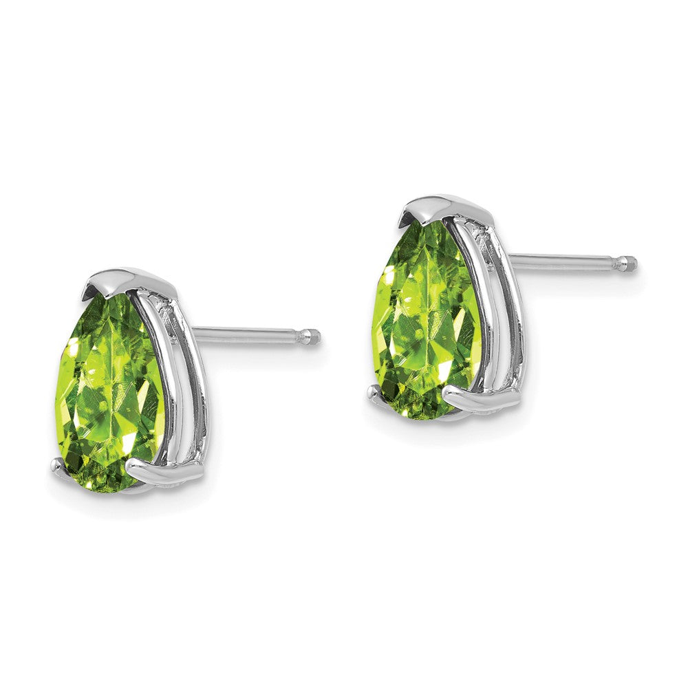 14K White Gold 10x7mm Pear Peridot Stud Earrings