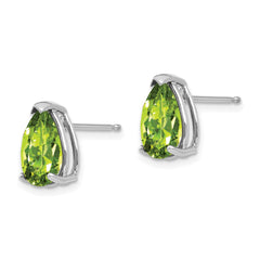 14K White Gold 10x7mm Pear Peridot Stud Earrings