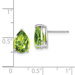 14K White Gold 10x7mm Pear Peridot Stud Earrings