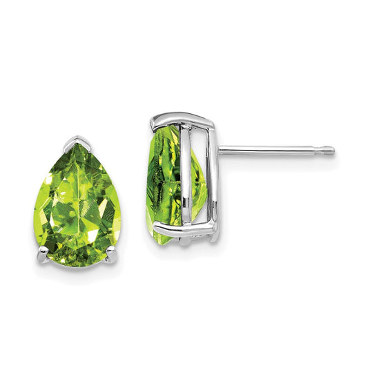 14K White Gold 10x7mm Pear Peridot Stud Earrings