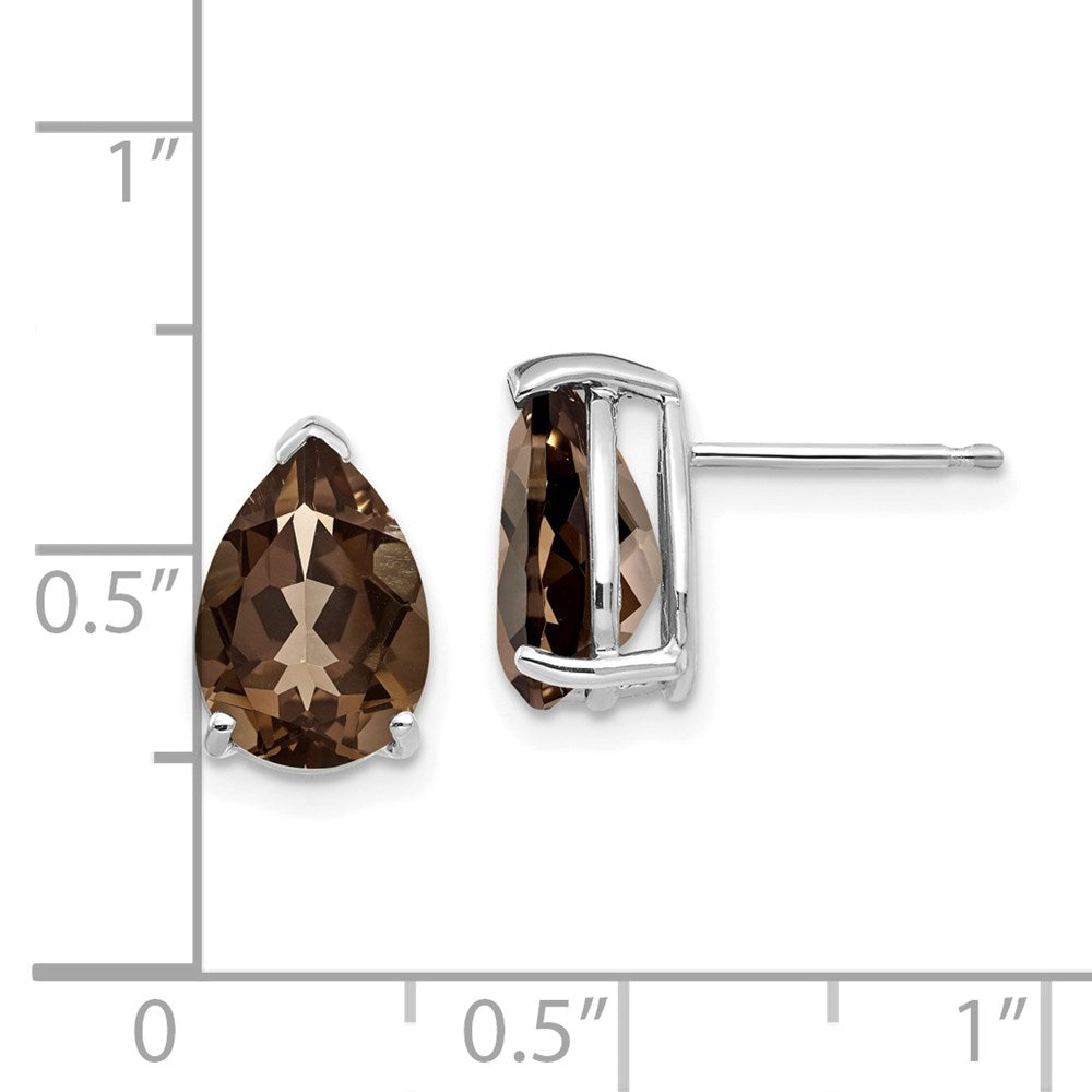 14K White Gold 10x7 Pear Smokey Quartz Stud Earrings