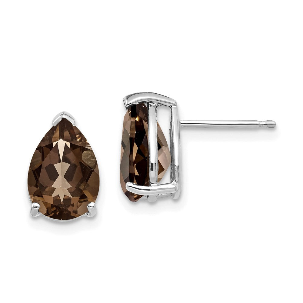 14K White Gold 10x7 Pear Smokey Quartz Stud Earrings