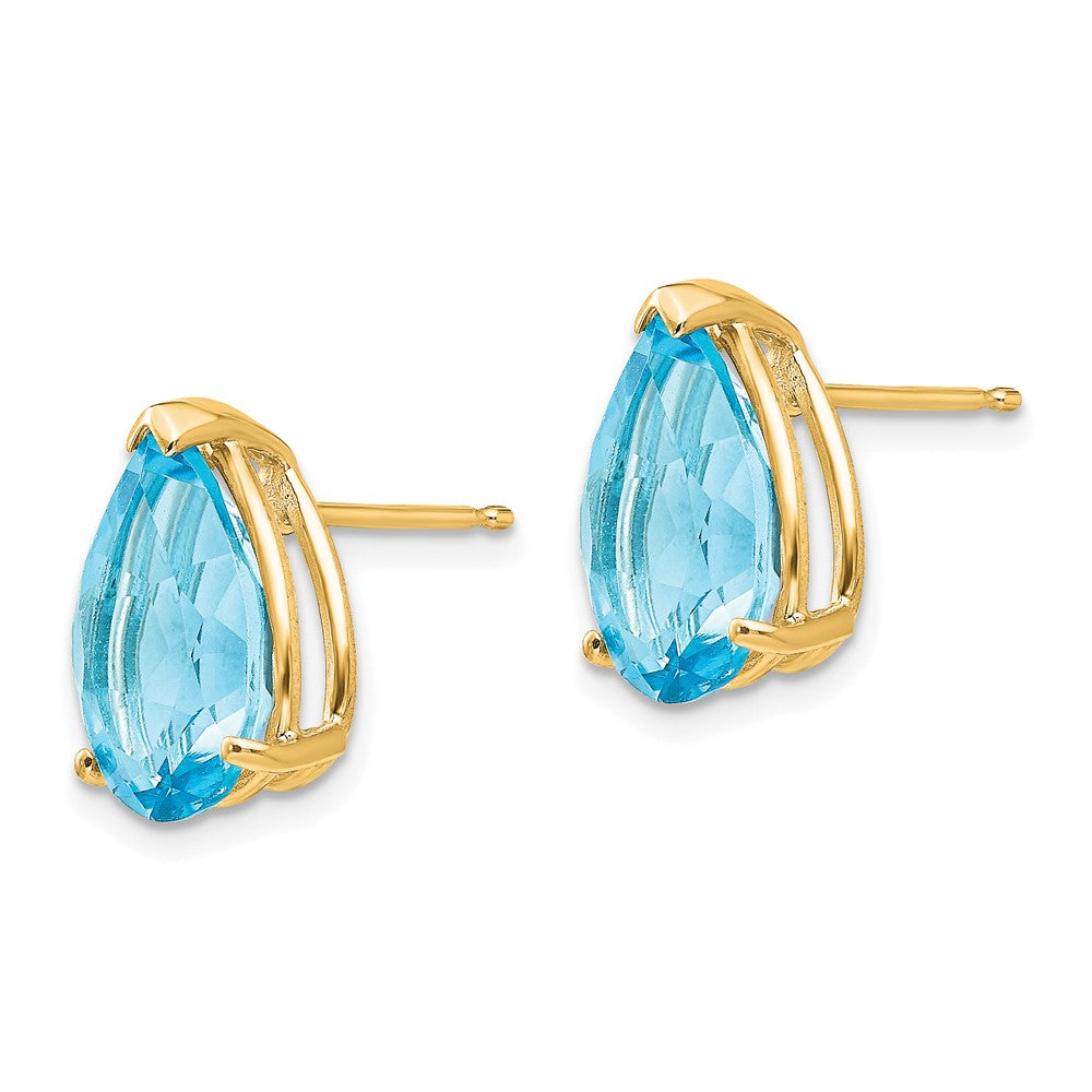 14K Yellow Gold 12x8mm Pear Blue Topaz Stud Earrings