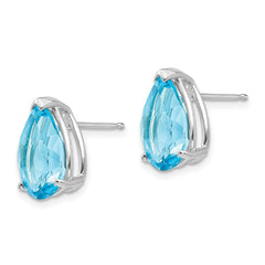 14K White Gold 12x8mm Pear Blue Topaz Stud Earrings