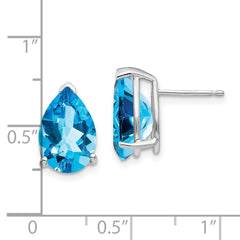 14K White Gold 12x8mm Pear Blue Topaz Stud Earrings