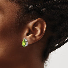 14K White Gold Peridot Pear Stud Earrings