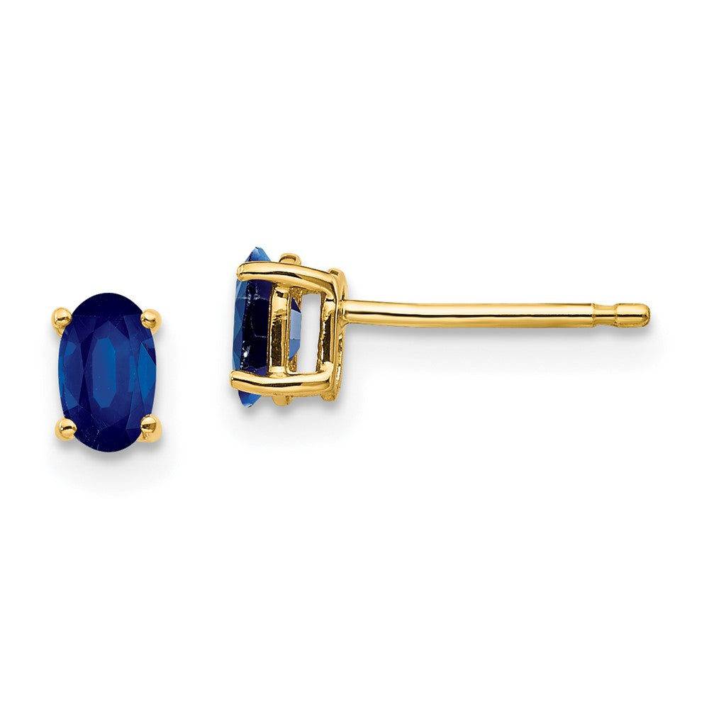 14K Yellow Gold 5x3mm Sapphire Stud Earrings