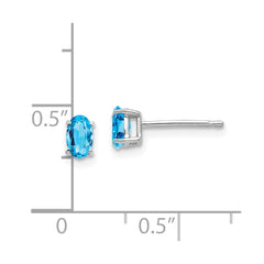 14K White Gold 5x3mm Oval Blue Topaz Stud Earrings