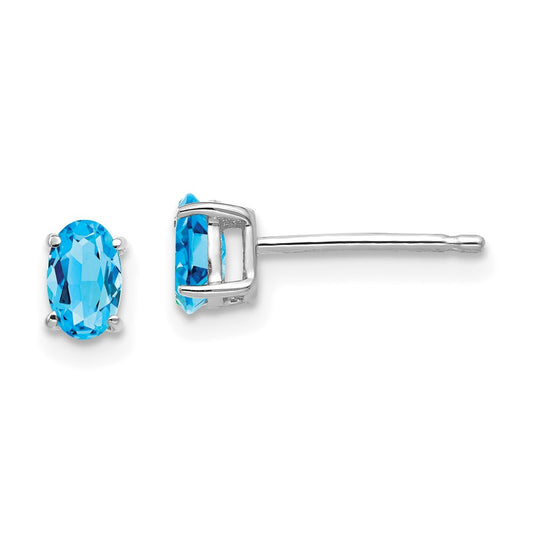 14K White Gold 5x3mm Oval Blue Topaz Stud Earrings
