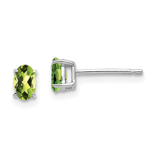 14K White Gold Peridot Oval Stud Earrings