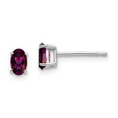 14K White Gold Rhodolite Garnet Oval Stud Earrings