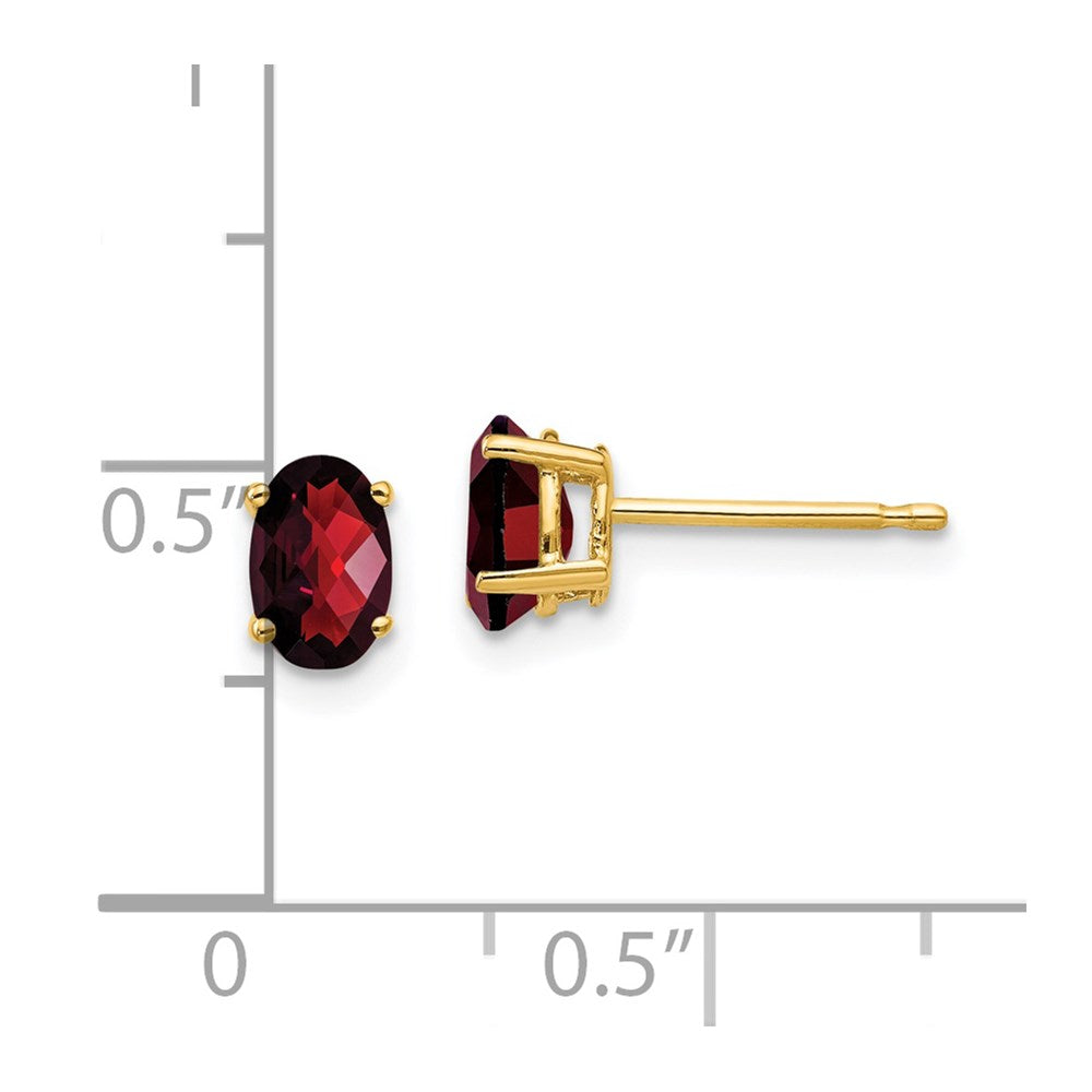 14K Yellow Gold 6x4mm Oval Garnet Checker Stud Earrings