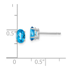 14K White Gold 6x4mm Oval Blue Topaz Checker Stud Earrings