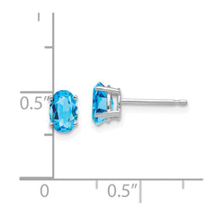 14K White Gold 6x4mm Oval Blue Topaz Stud Earrings