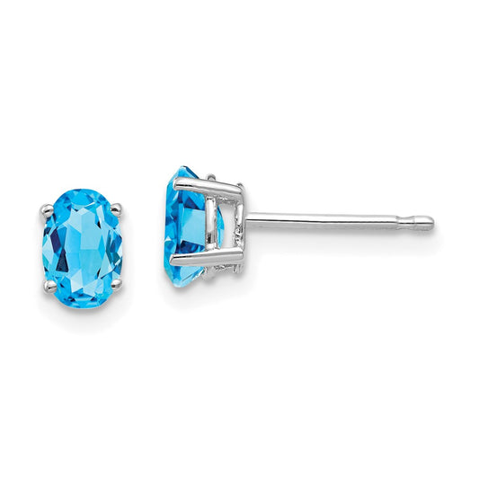 14K White Gold 6x4mm Oval Blue Topaz Stud Earrings