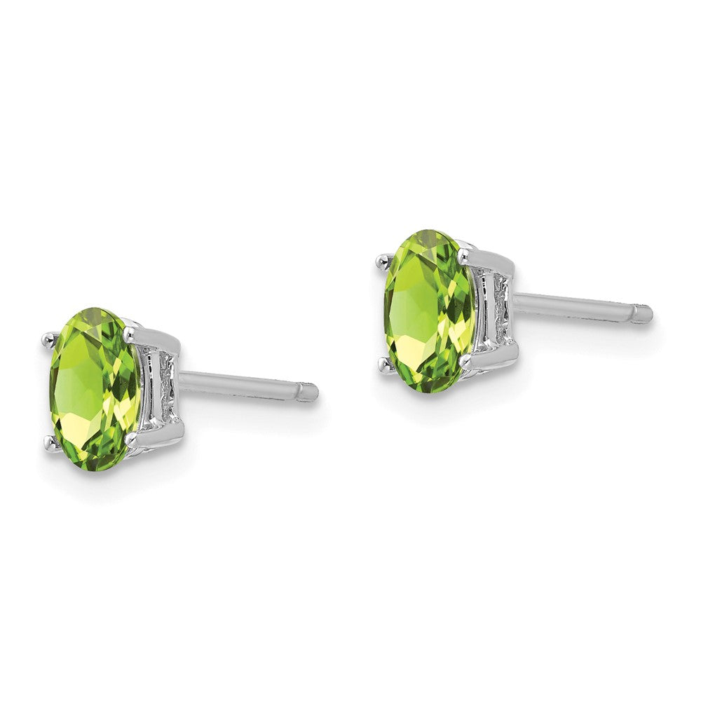 14K White Gold 6x4mm Oval Peridot Stud Earrings