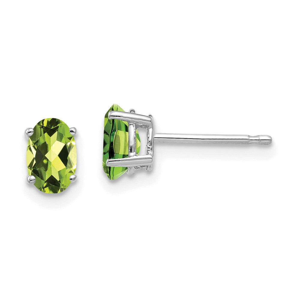 14K White Gold 6x4mm Oval Peridot Stud Earrings