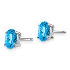 14K White Gold 7x5mm Oval Blue Topaz Checker Stud Earrings