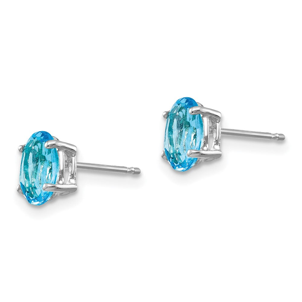 14K White Gold 7x5mm Oval Blue Topaz Stud Earrings