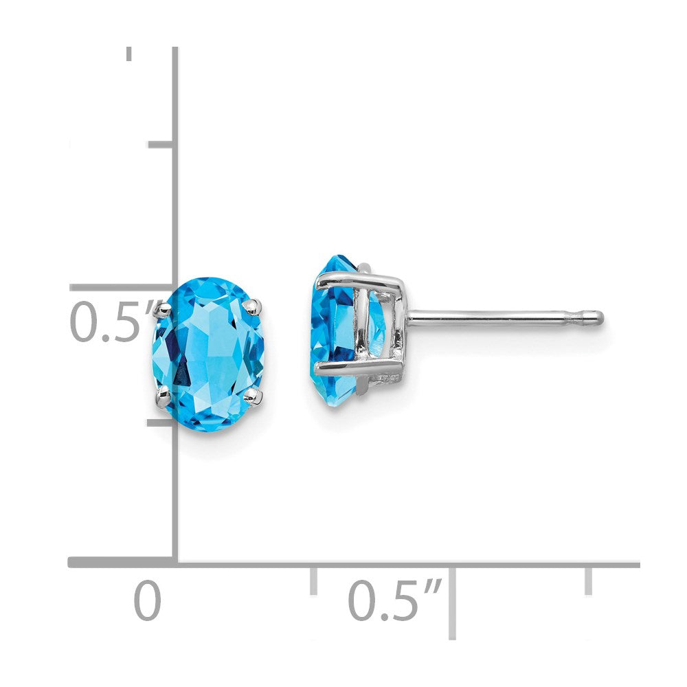 14K White Gold 7x5mm Oval Blue Topaz Stud Earrings