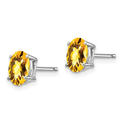 14K White Gold 7x5mm Oval Citrine Checker Stud Earrings