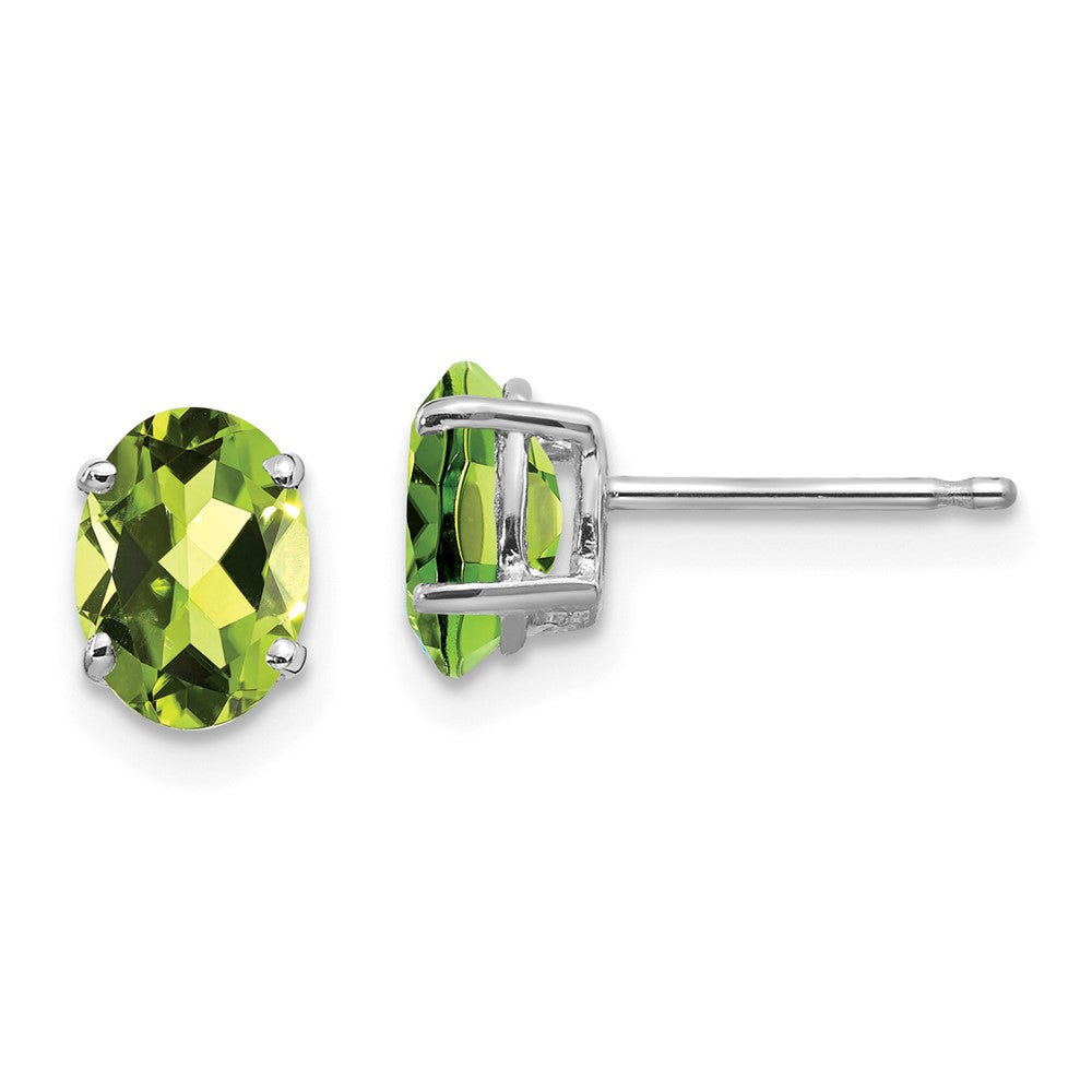 14K White Gold 7x5mm Oval Peridot Stud Earrings