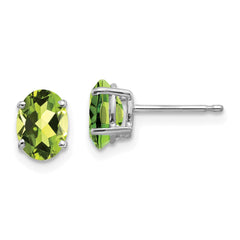 14K White Gold 7x5mm Oval Peridot Stud Earrings
