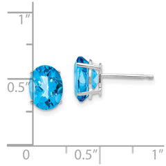 14K White Gold 8x6mm Oval Blue Topaz Checker Stud Earrings