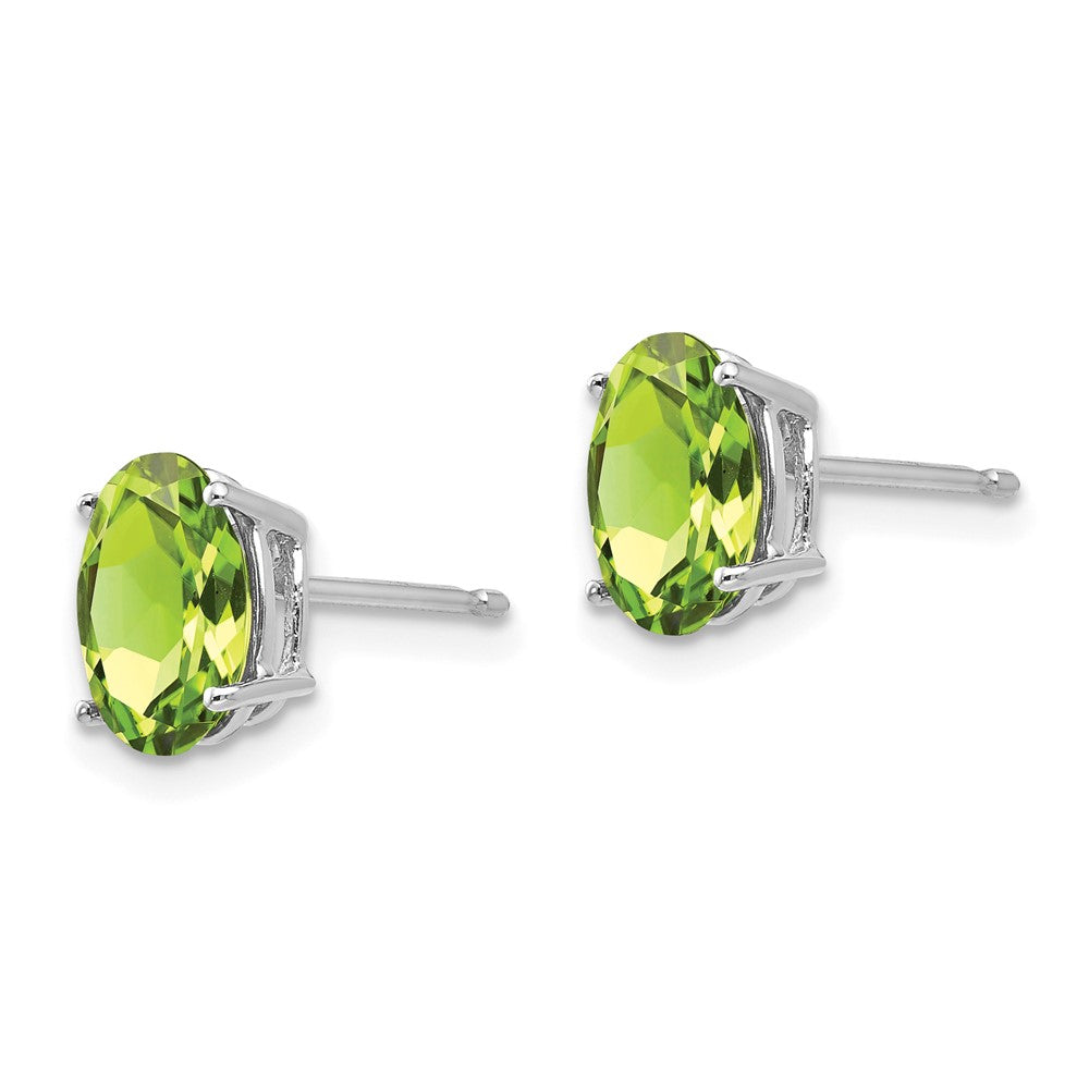 14K White Gold 8x6mm Oval Peridot Stud Earrings